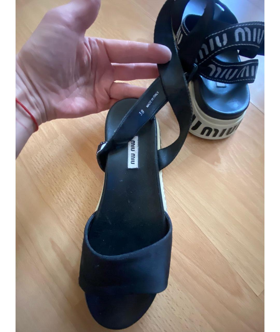 MIU MIU Черные кожаные сандалии, фото 5