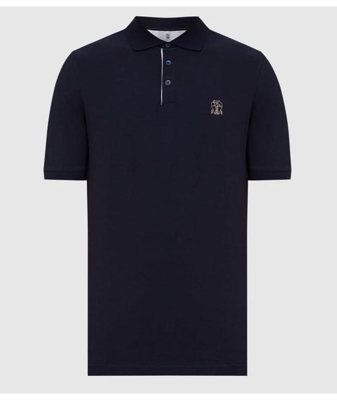 BRUNELLO CUCINELLI Темно-синее хлопковое поло с коротким рукавом, фото 6