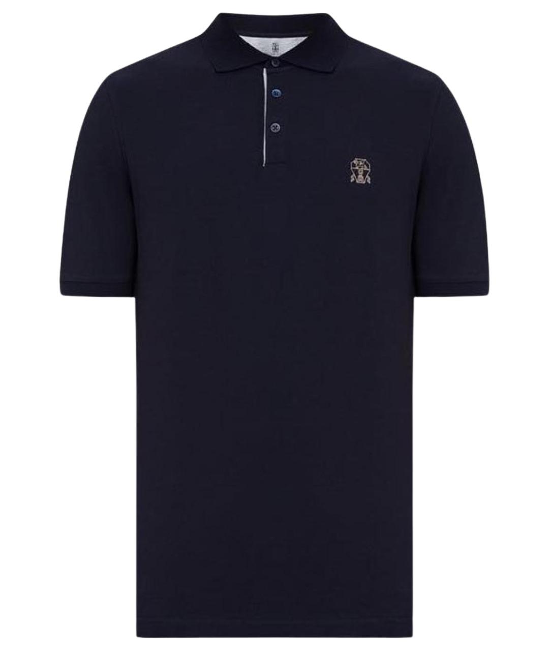 BRUNELLO CUCINELLI Темно-синее хлопковое поло с коротким рукавом, фото 7