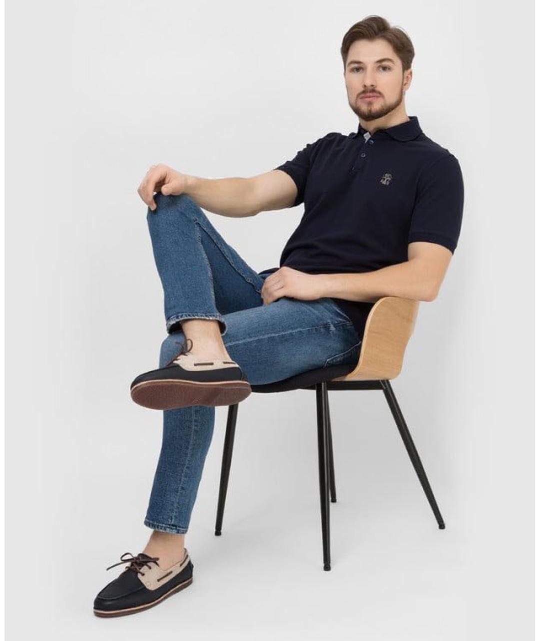 BRUNELLO CUCINELLI Темно-синее хлопковое поло с коротким рукавом, фото 5