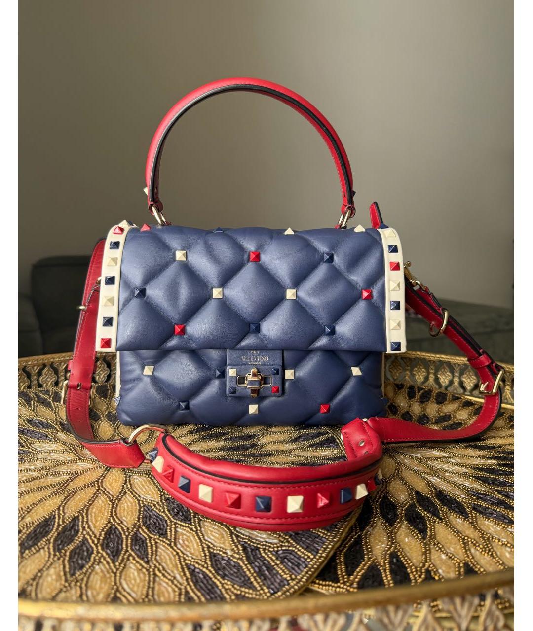 VALENTINO Темно-синяя кожаная сумка с короткими ручками, фото 8