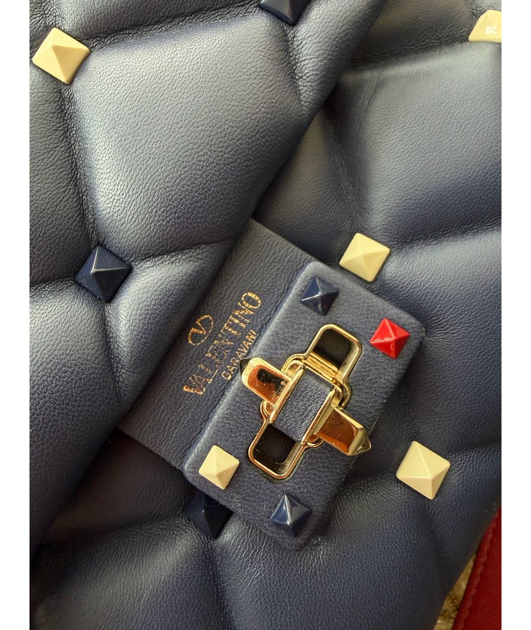 VALENTINO Темно-синяя кожаная сумка с короткими ручками, фото 7