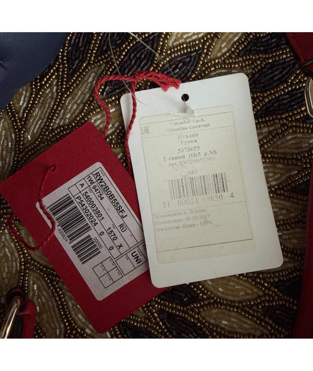 VALENTINO Темно-синяя кожаная сумка с короткими ручками, фото 5