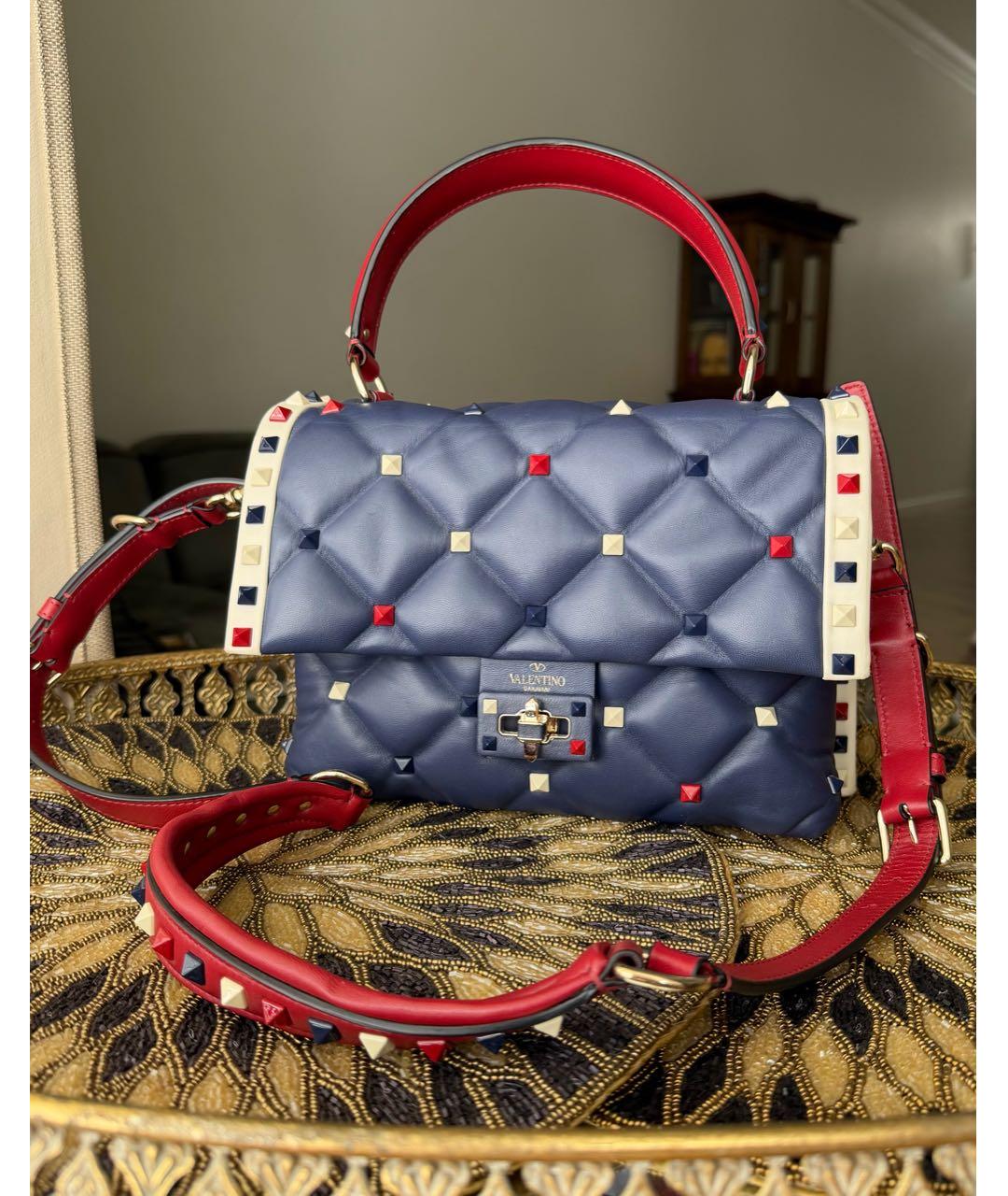 VALENTINO Темно-синяя кожаная сумка с короткими ручками, фото 2