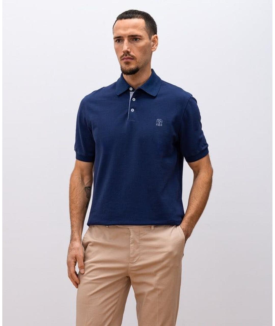 BRUNELLO CUCINELLI Синее поло с коротким рукавом, фото 2