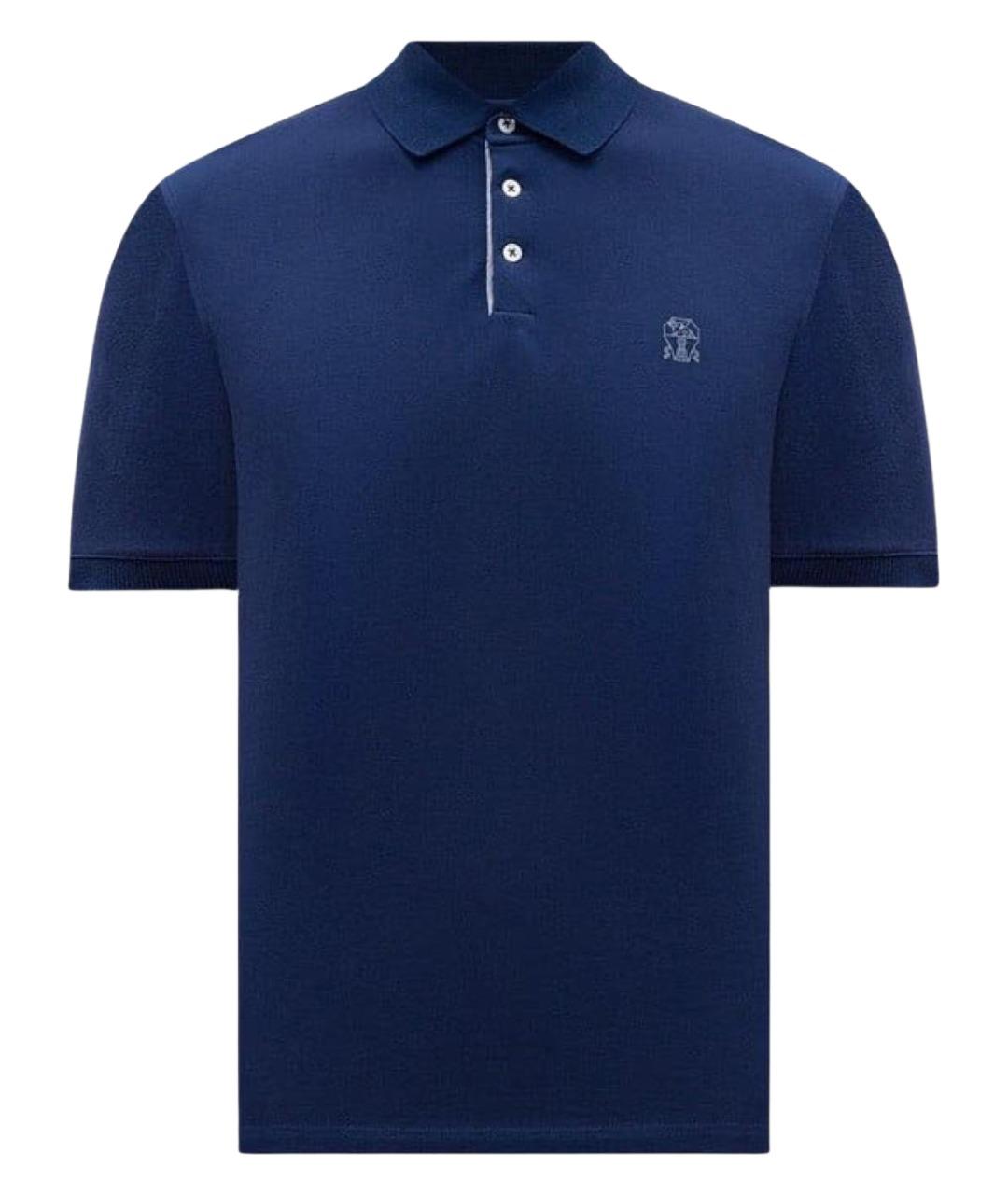 BRUNELLO CUCINELLI Синее поло с коротким рукавом, фото 6