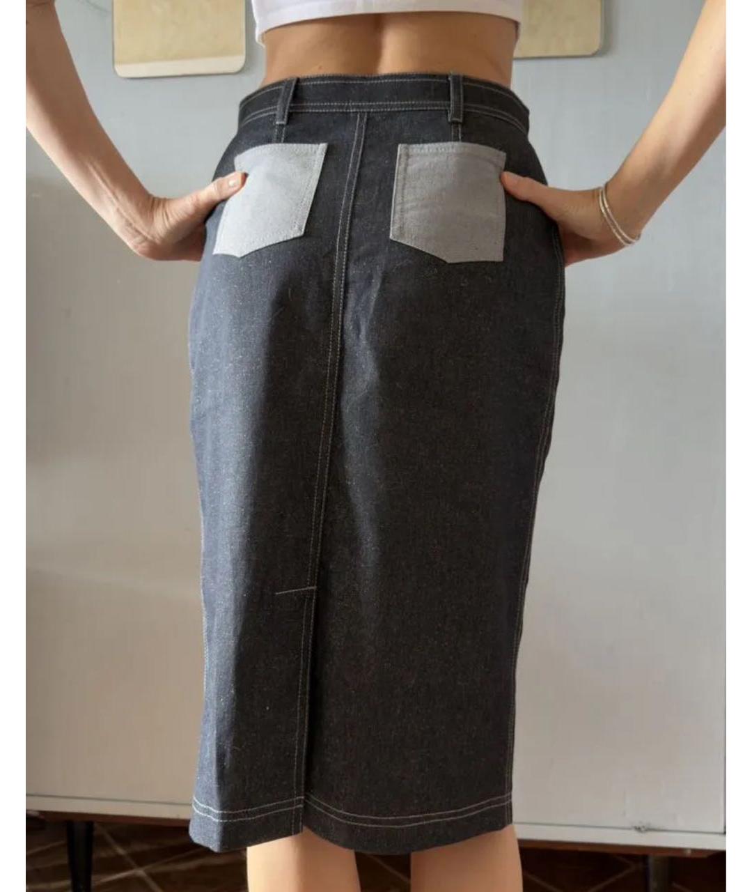 CHANEL Темно-синяя деним юбка миди, фото 3