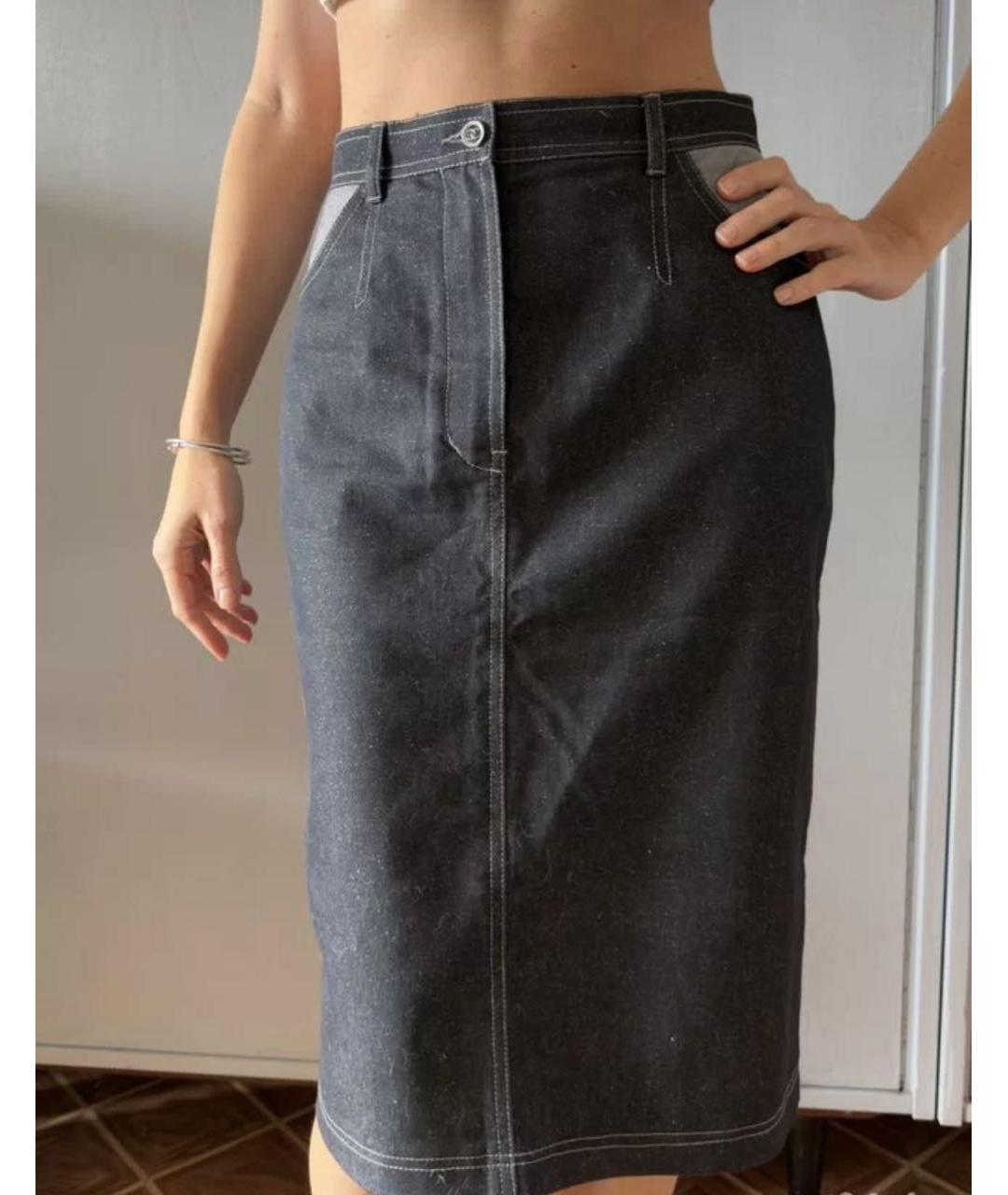 CHANEL Темно-синяя деним юбка миди, фото 2