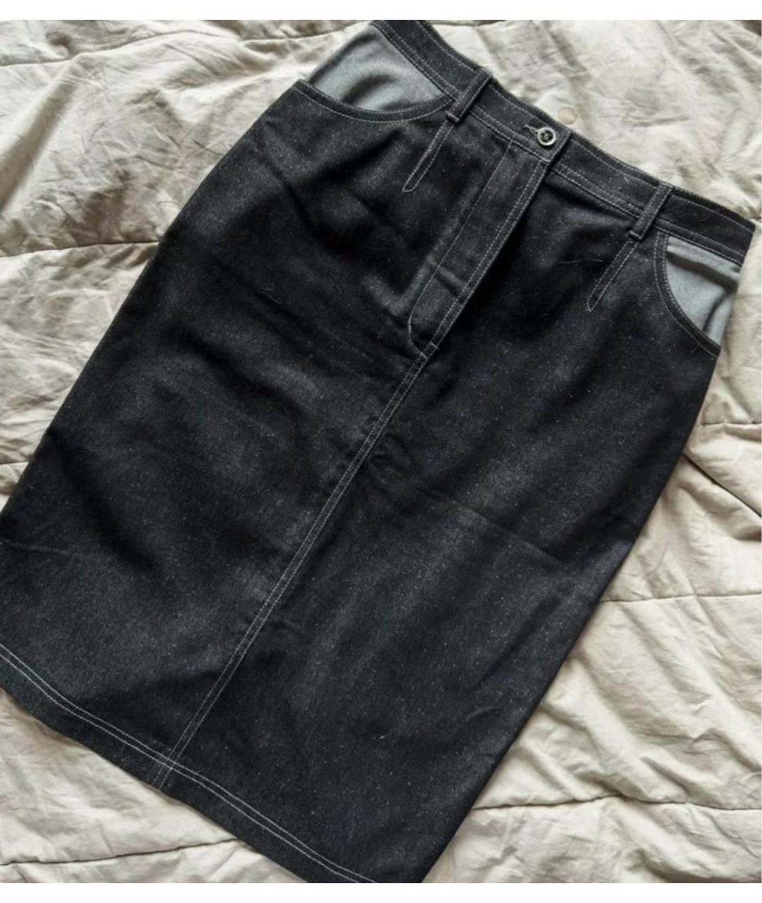 CHANEL Темно-синяя деним юбка миди, фото 9