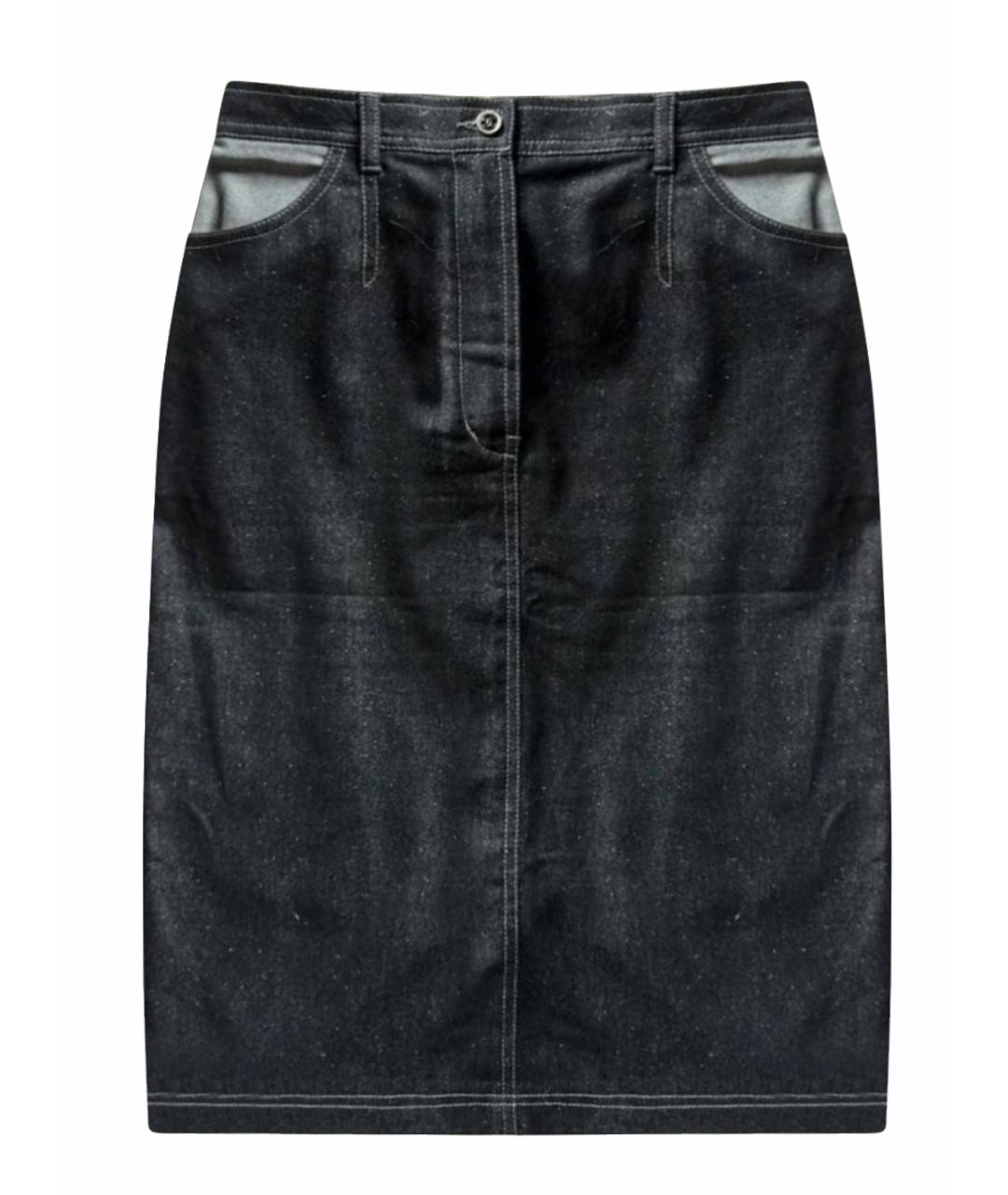 CHANEL Темно-синяя деним юбка миди, фото 1