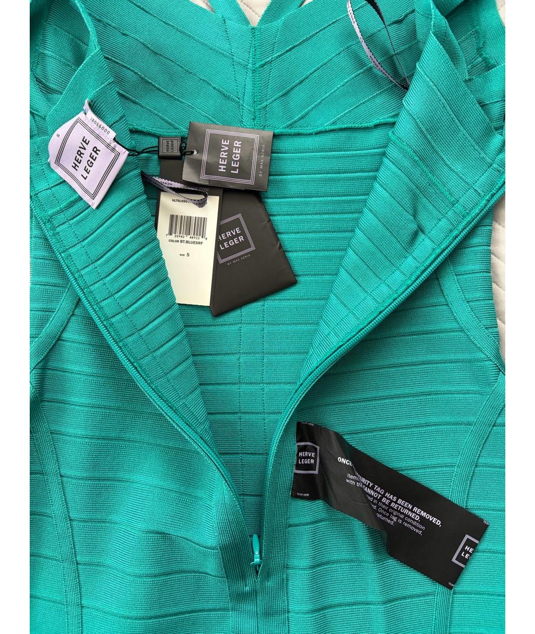 HERVE LEGER Бирюзовое коктейльное платье, фото 3