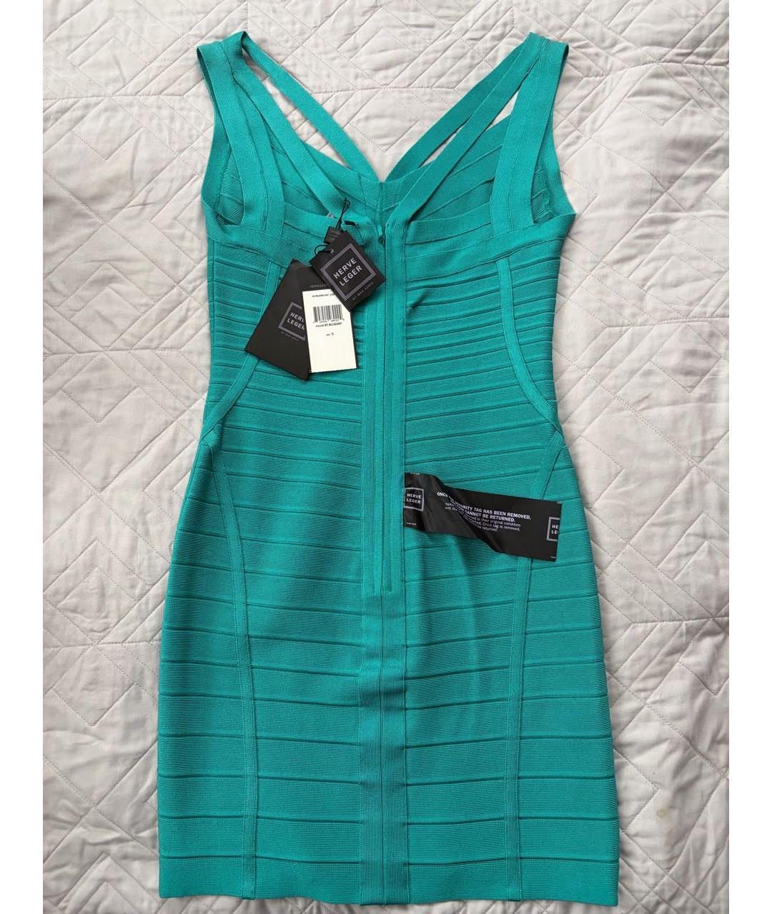 HERVE LEGER Бирюзовое коктейльное платье, фото 2
