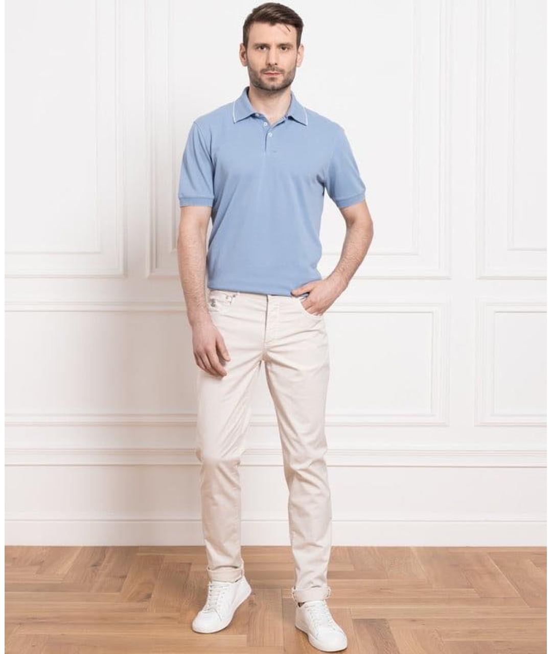 BRUNELLO CUCINELLI Голубое поло с коротким рукавом, фото 2