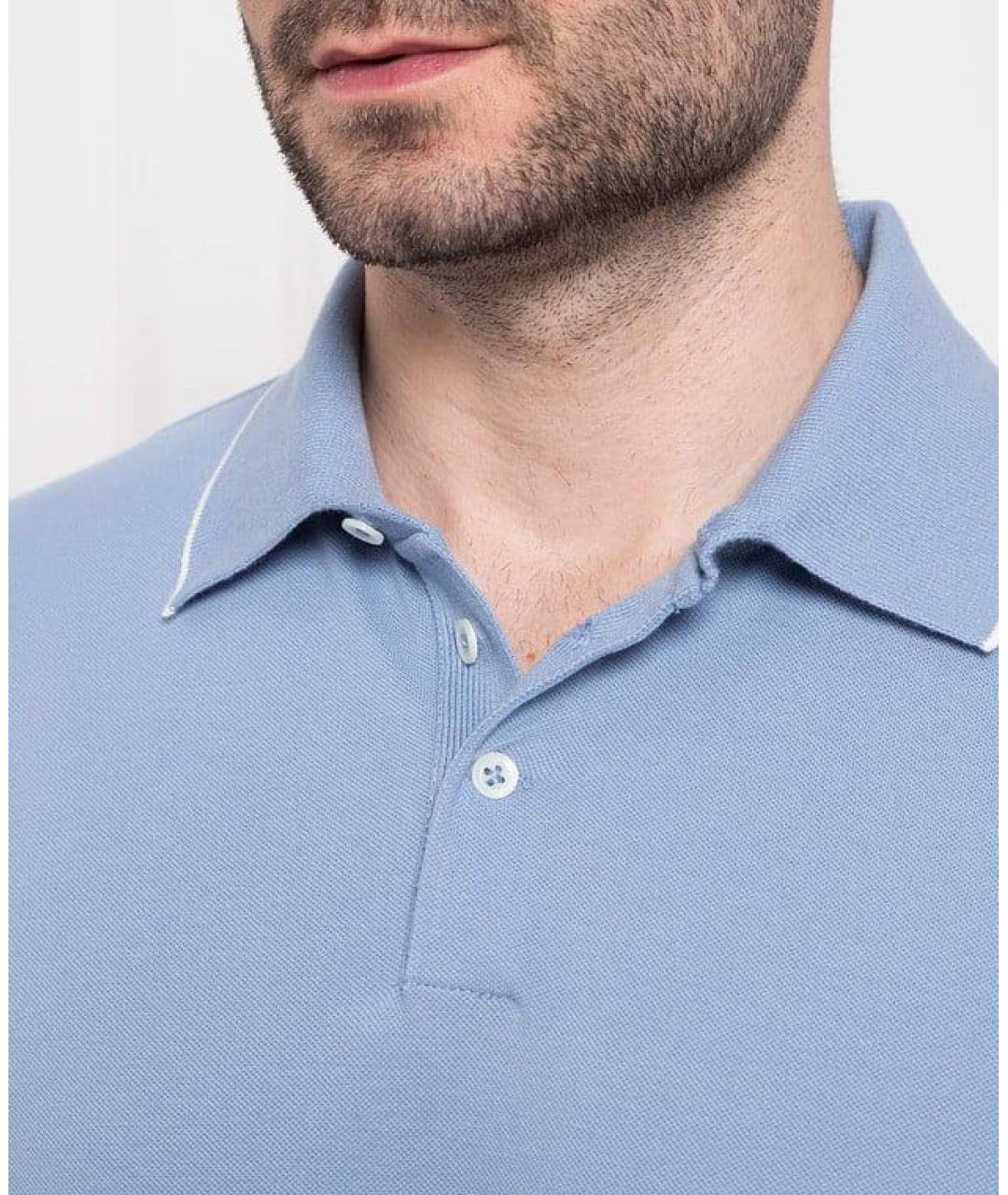 BRUNELLO CUCINELLI Голубое поло с коротким рукавом, фото 3