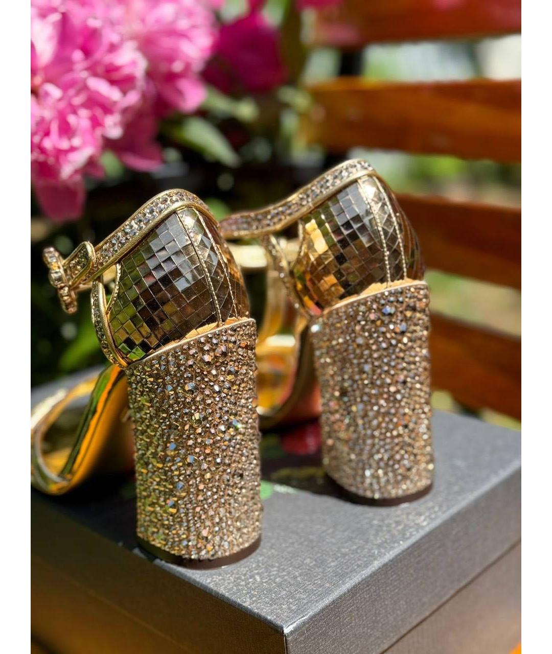 DOLCE&GABBANA Золотые кожаные босоножки, фото 3