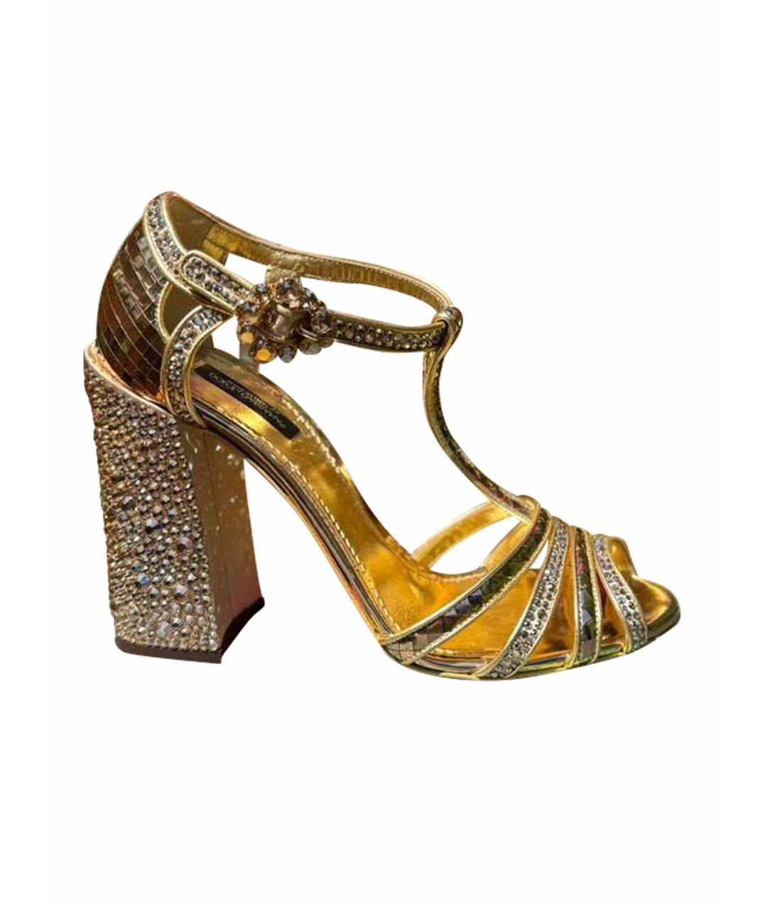 DOLCE&GABBANA Золотые кожаные босоножки, фото 1