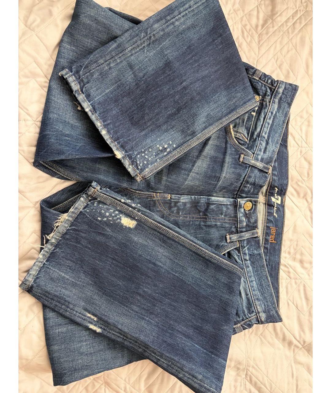 7 FOR ALL MANKIND Синие хлопко-эластановые прямые джинсы, фото 3