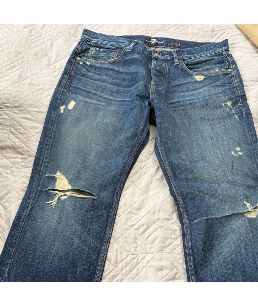 7 FOR ALL MANKIND Синие хлопко-эластановые прямые джинсы, фото 1