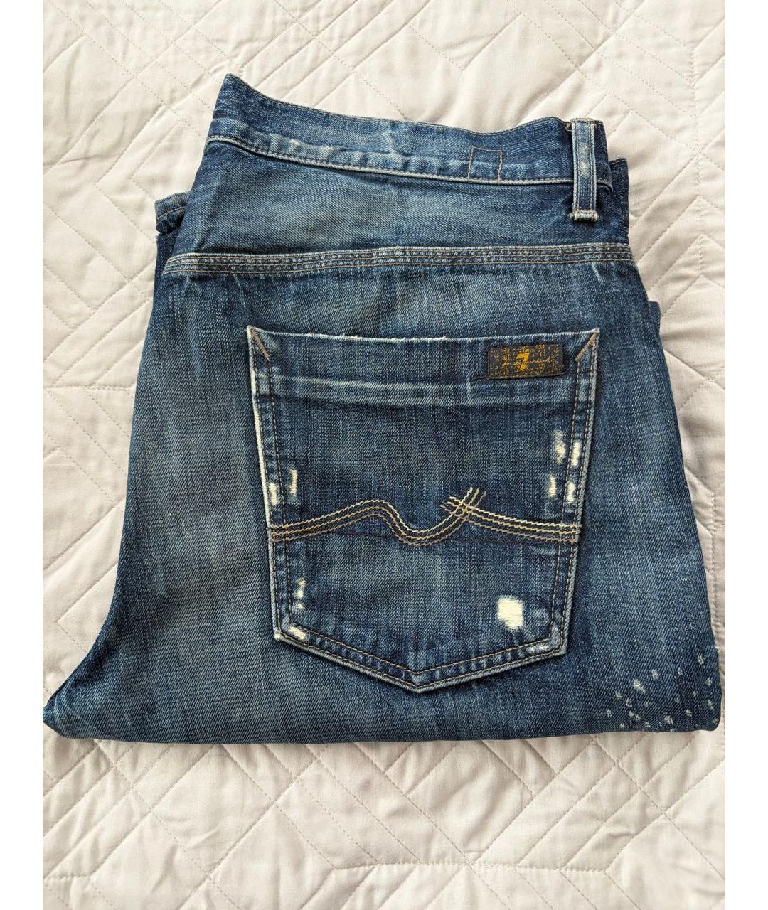 7 FOR ALL MANKIND Синие хлопко-эластановые прямые джинсы, фото 4