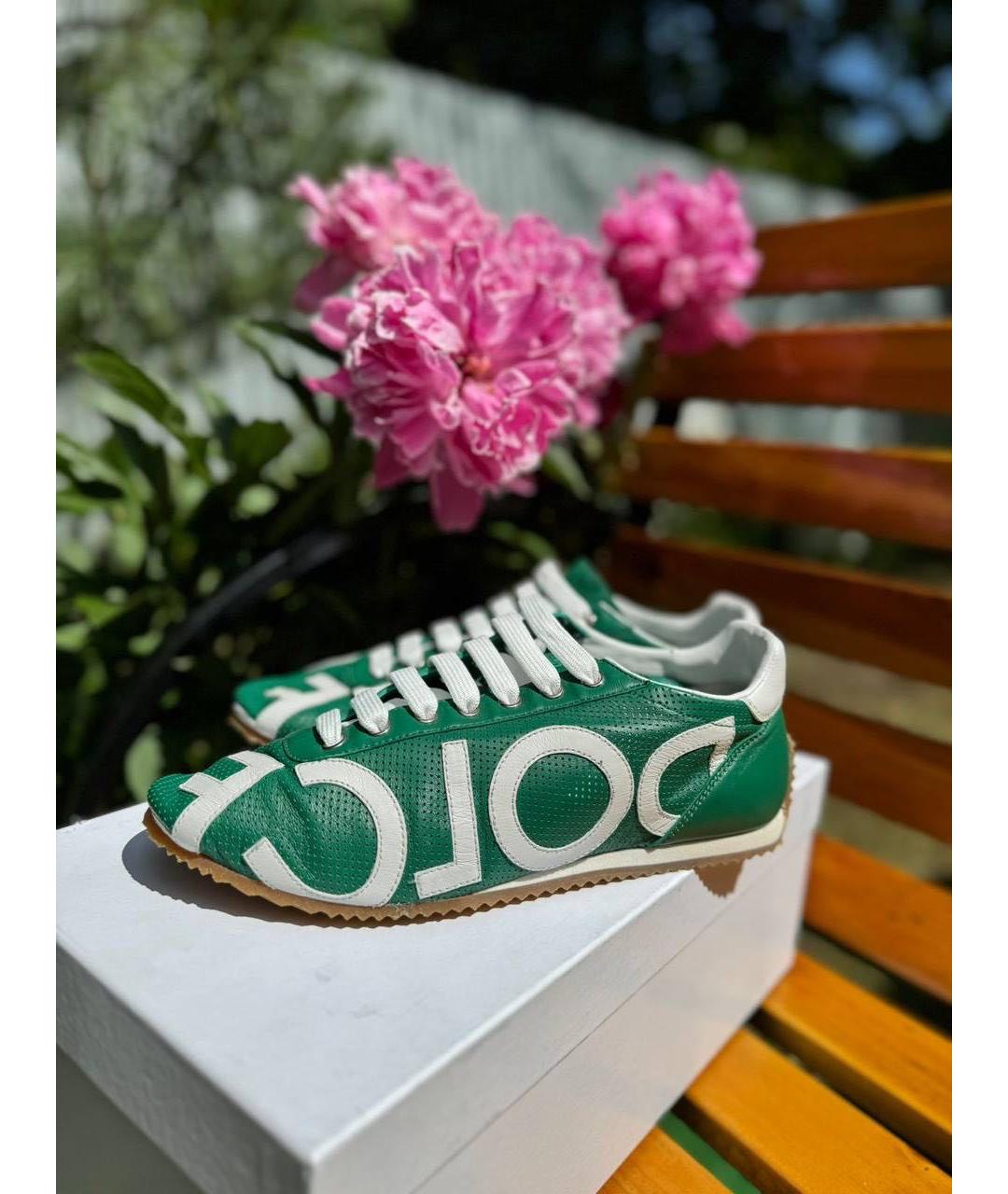 DOLCE&GABBANA Зеленые кожаные кеды, фото 4