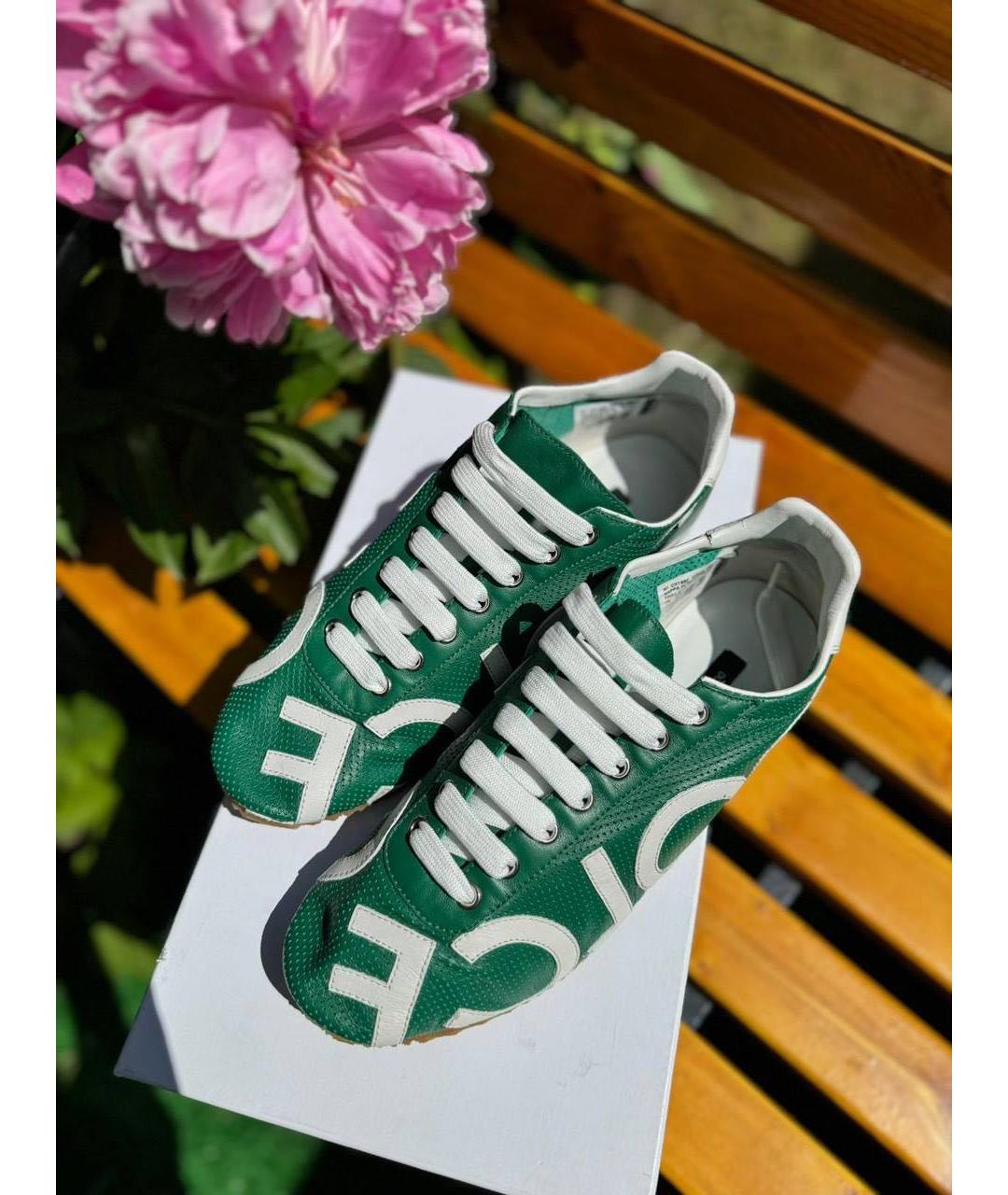 DOLCE&GABBANA Зеленые кожаные кеды, фото 3