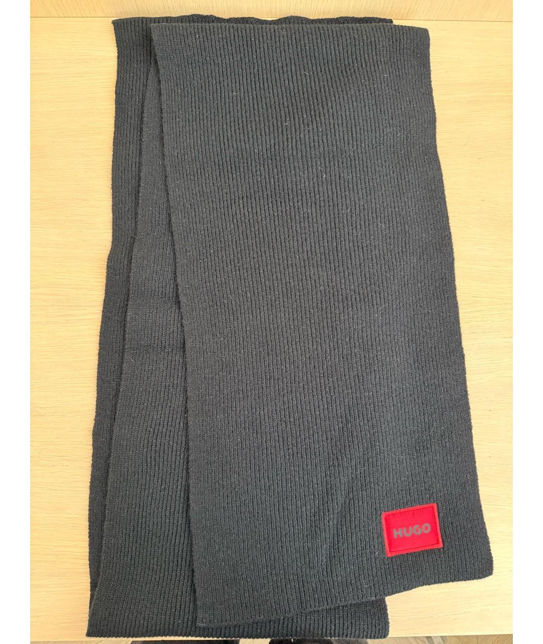 HUGO BOSS Черный шерстяной шарф, фото 4