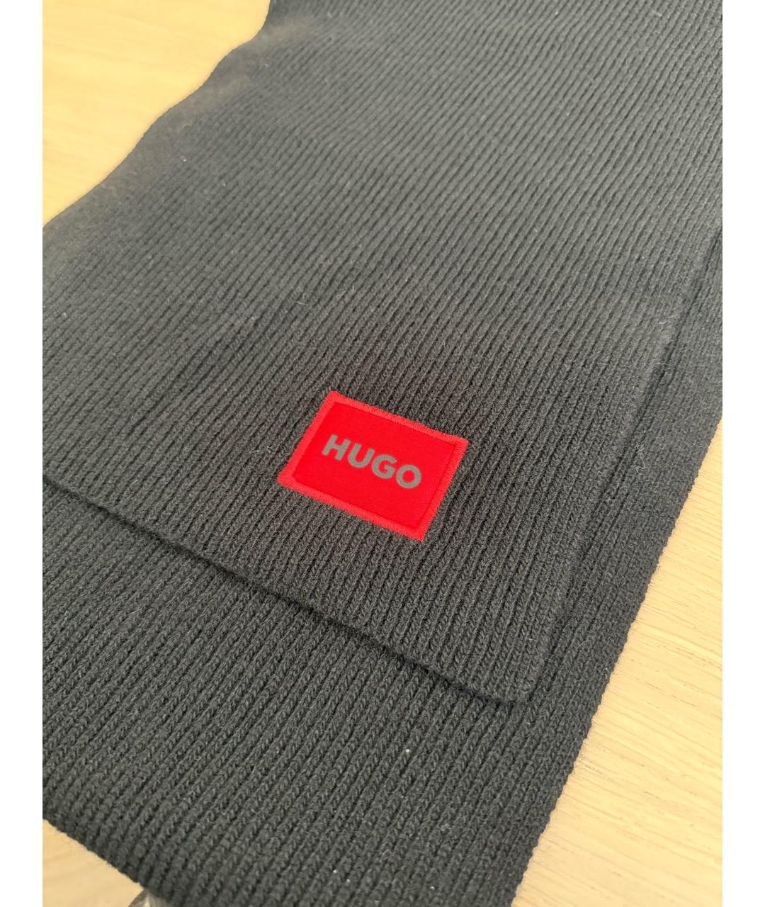 HUGO BOSS Черный шерстяной шарф, фото 2