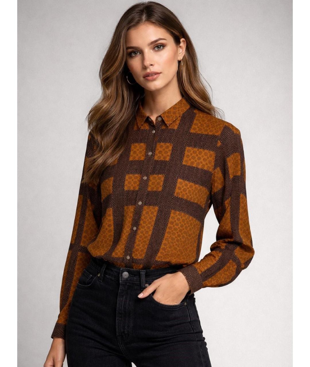 BURBERRY Коричневая шелковая рубашка, фото 6