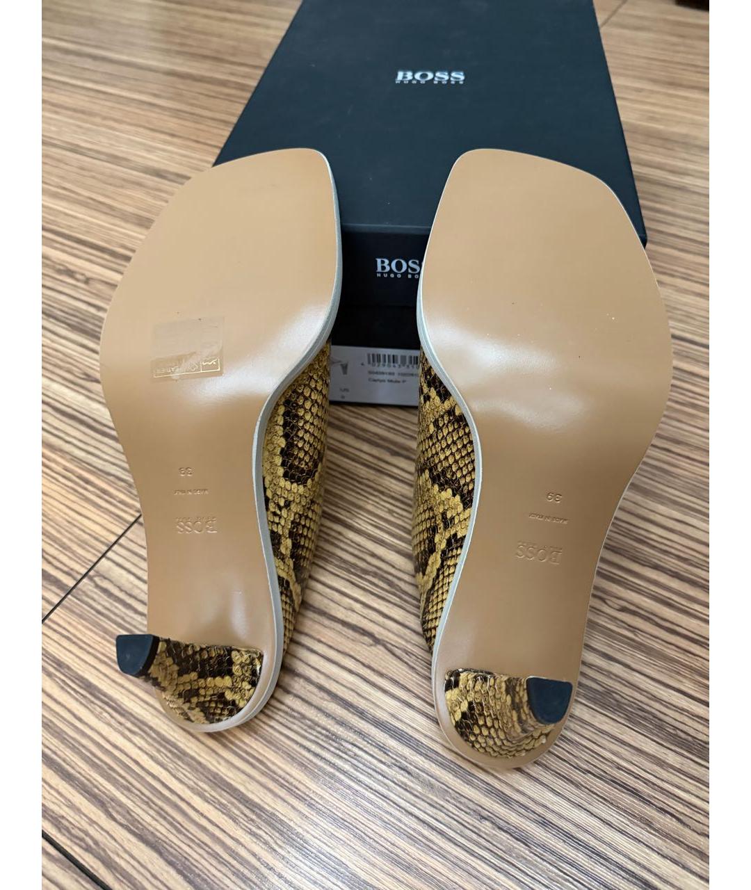 HUGO BOSS Горчичные кожаные босоножки, фото 5