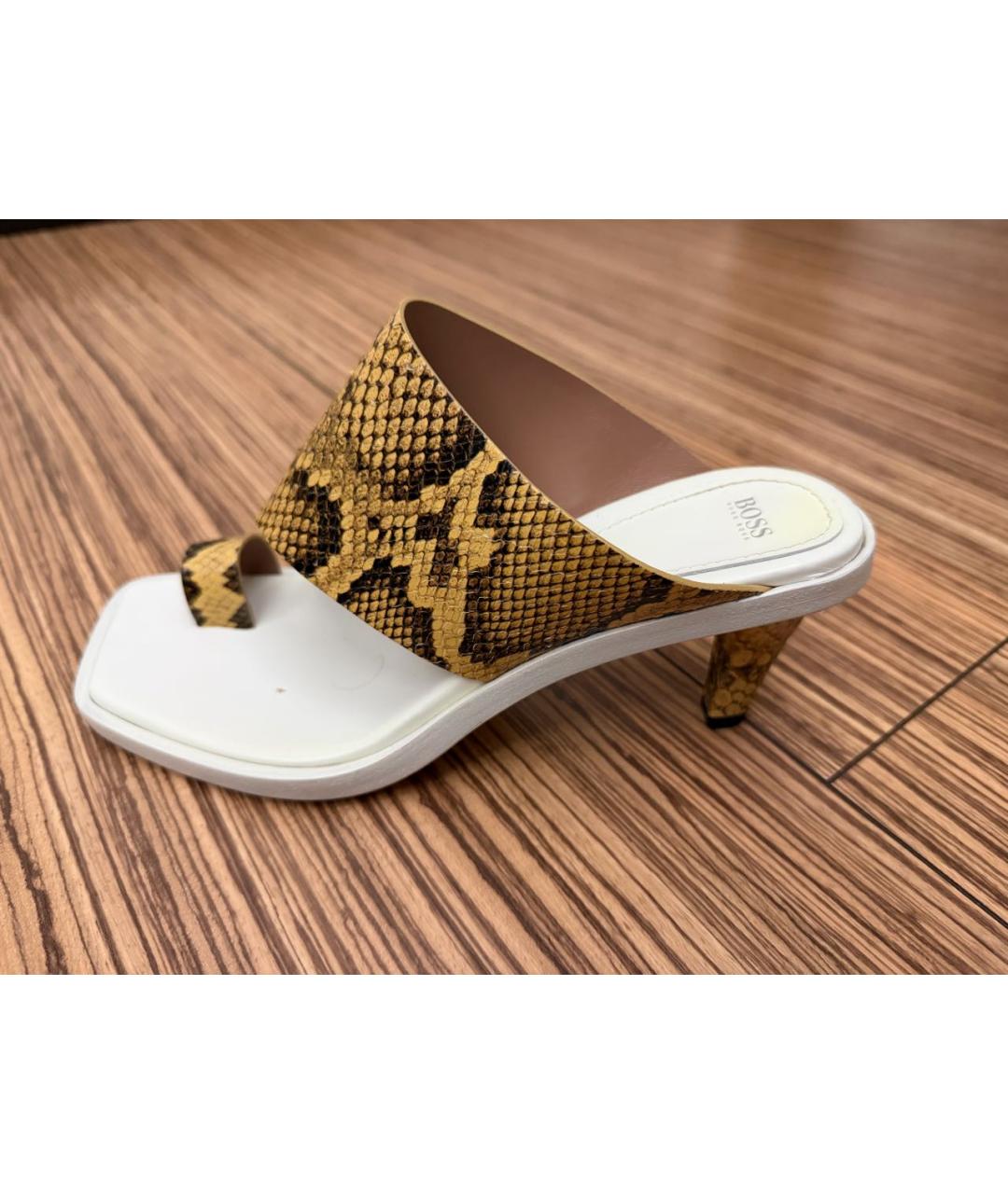 HUGO BOSS Горчичные кожаные босоножки, фото 7