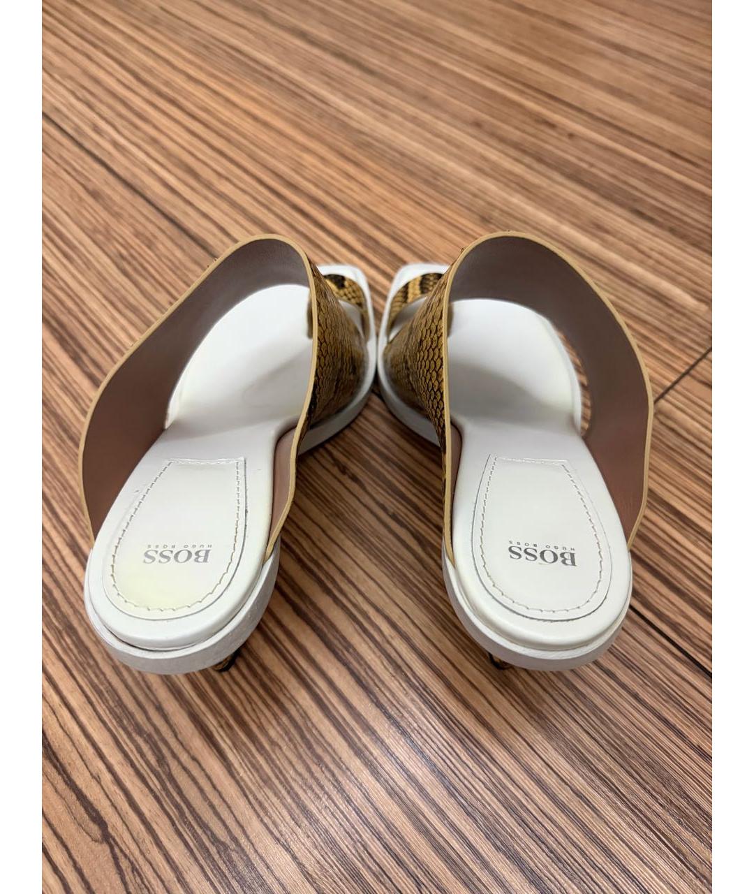 HUGO BOSS Горчичные кожаные босоножки, фото 3