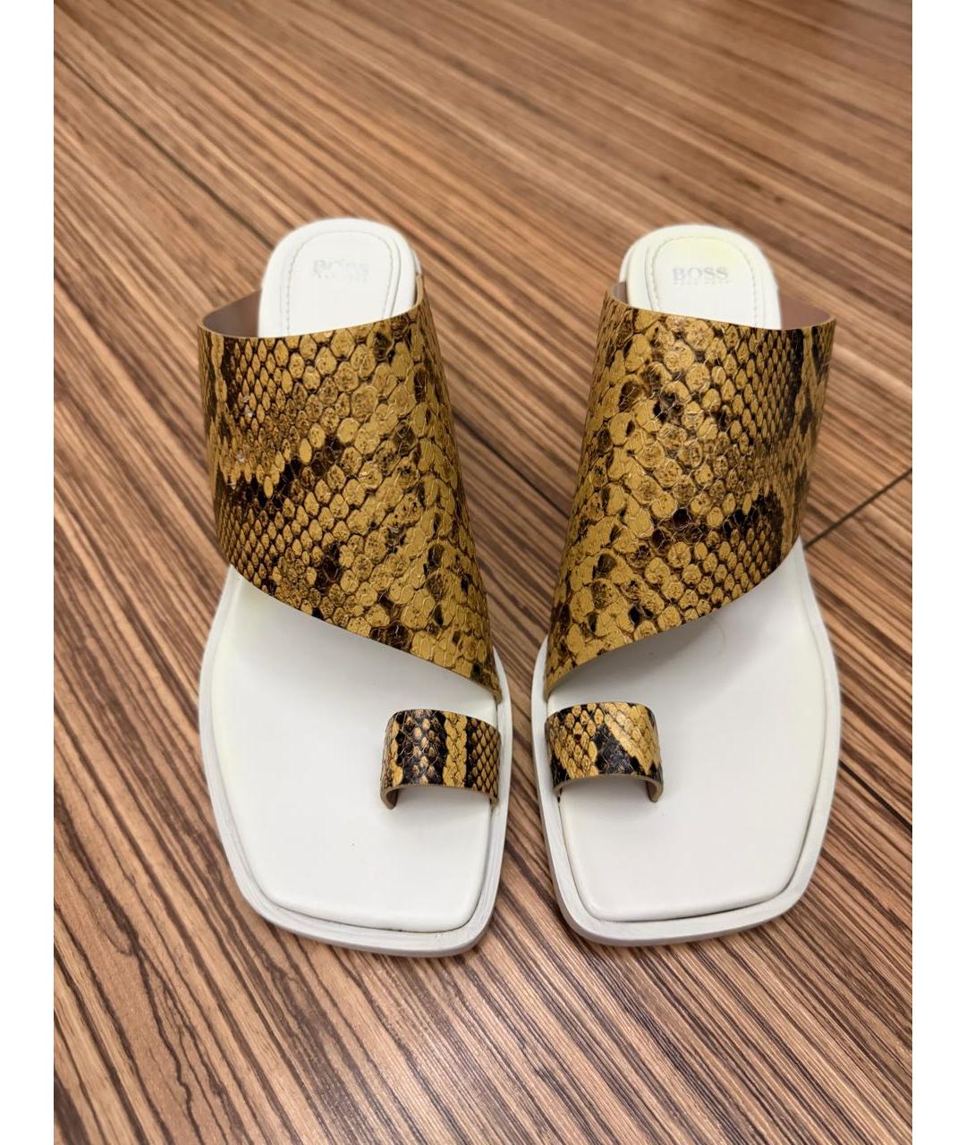 HUGO BOSS Горчичные кожаные босоножки, фото 2