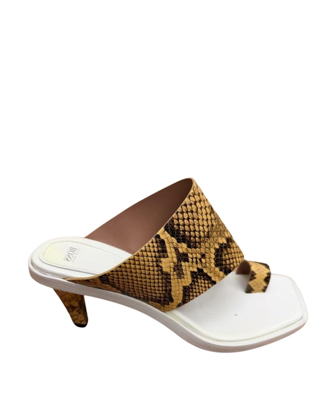 HUGO BOSS Горчичные кожаные босоножки, фото 1