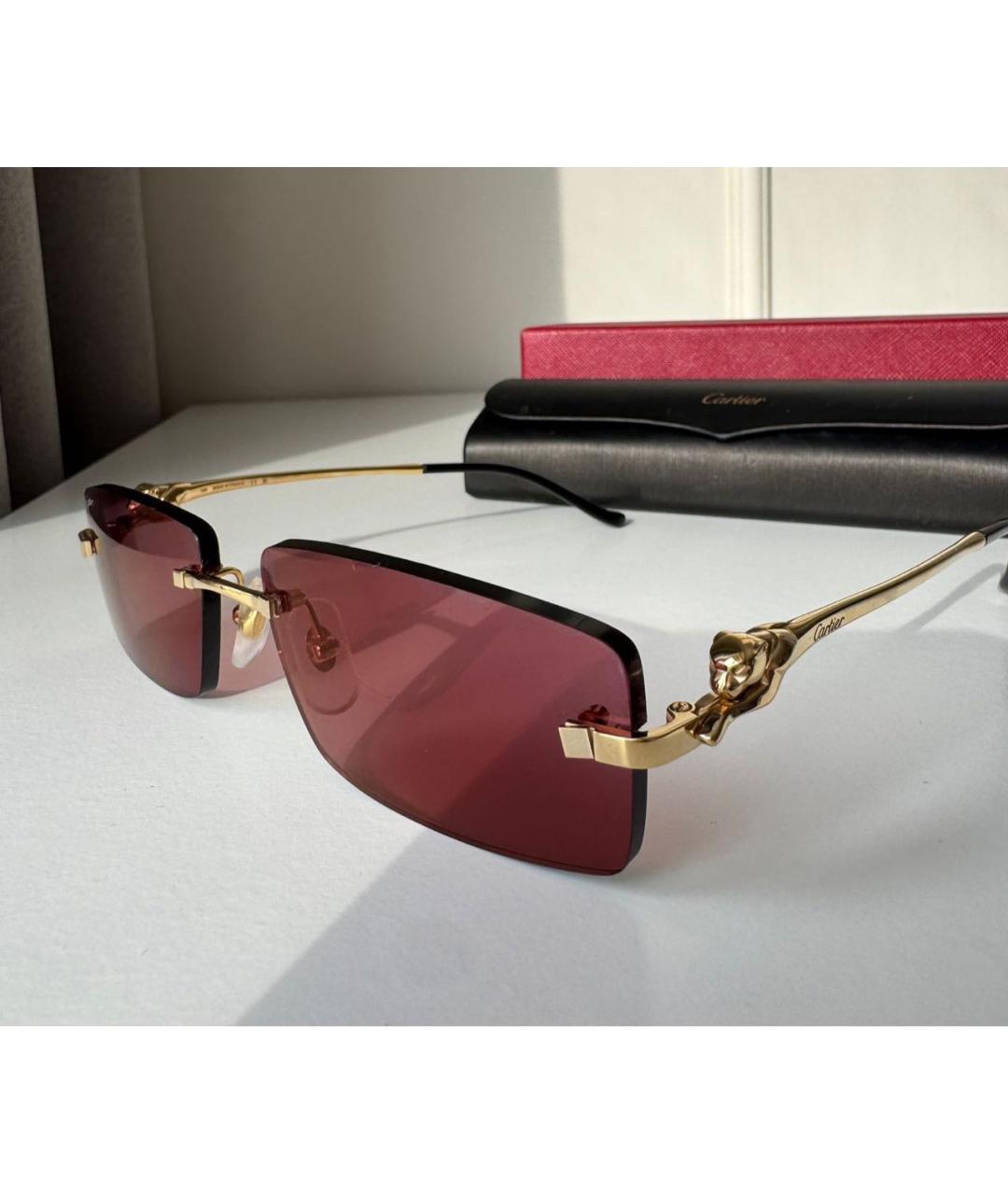 CARTIER Бордовые металлические солнцезащитные очки, фото 3