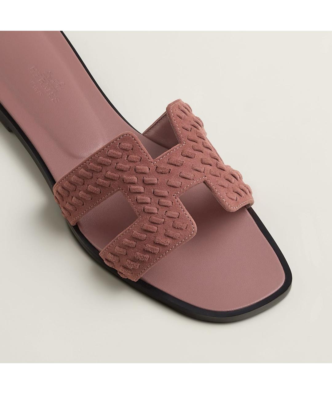 HERMES Розовые замшевые шлепанцы, фото 2