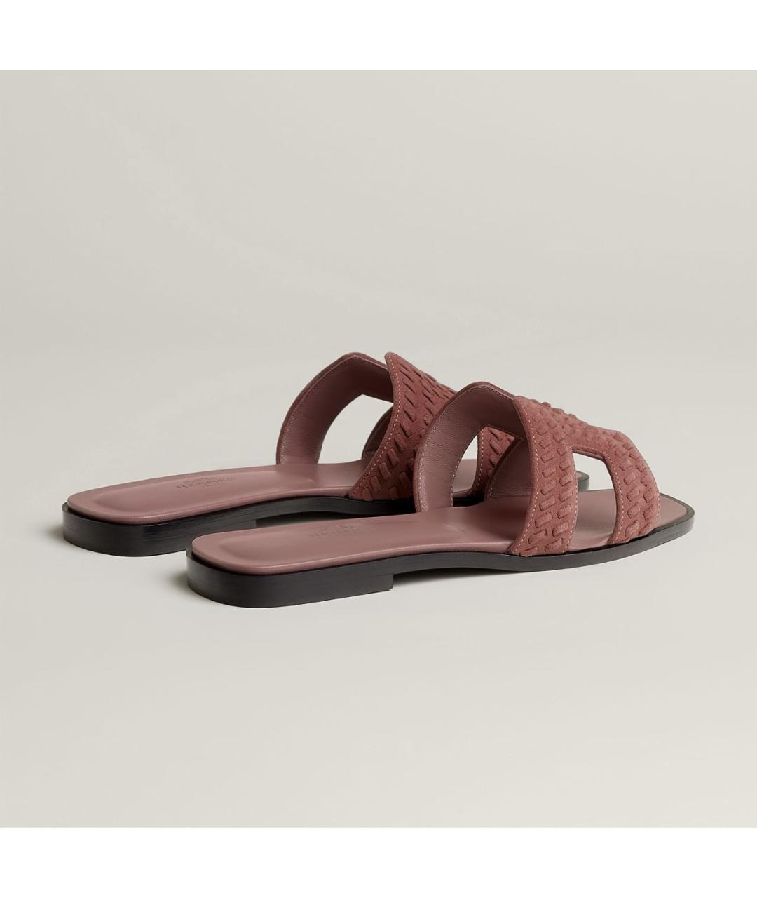 HERMES Розовые замшевые шлепанцы, фото 3