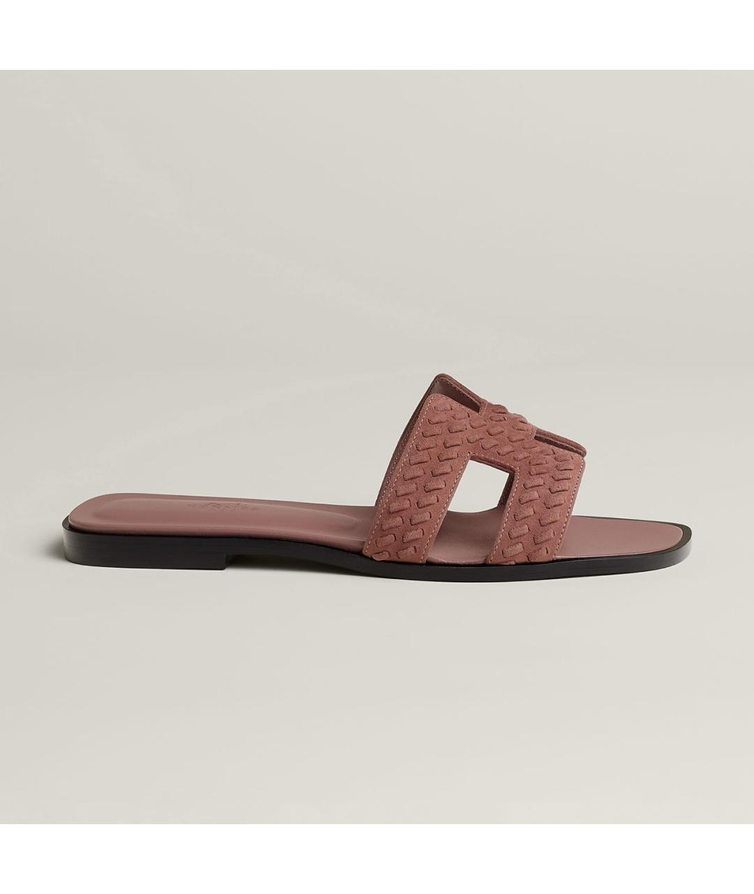 HERMES Розовые замшевые шлепанцы, фото 6