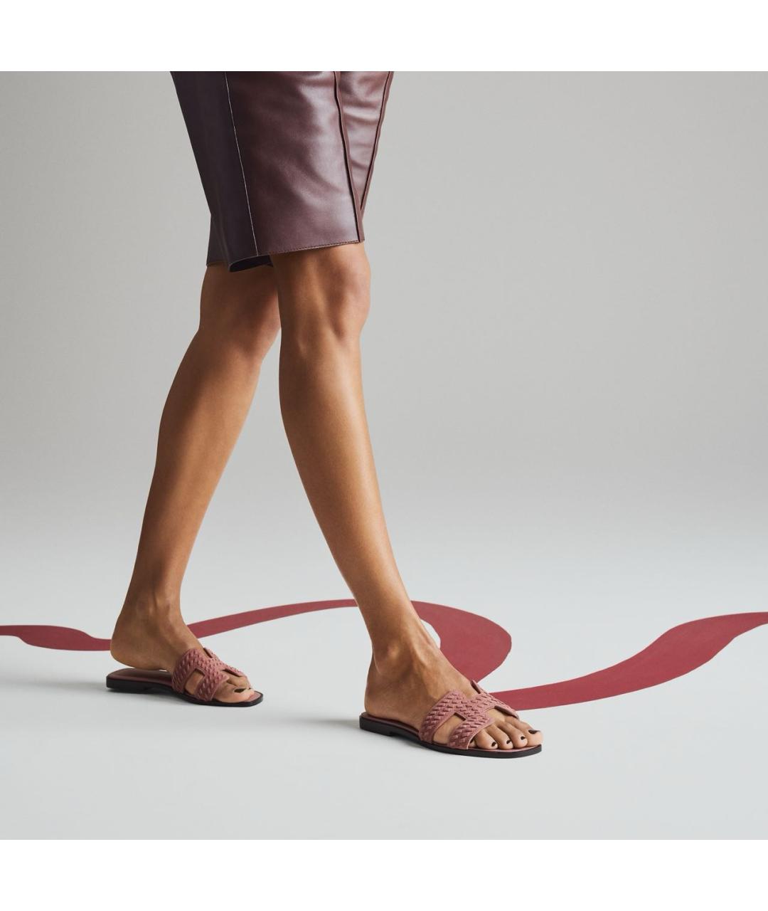 HERMES Розовые замшевые шлепанцы, фото 5