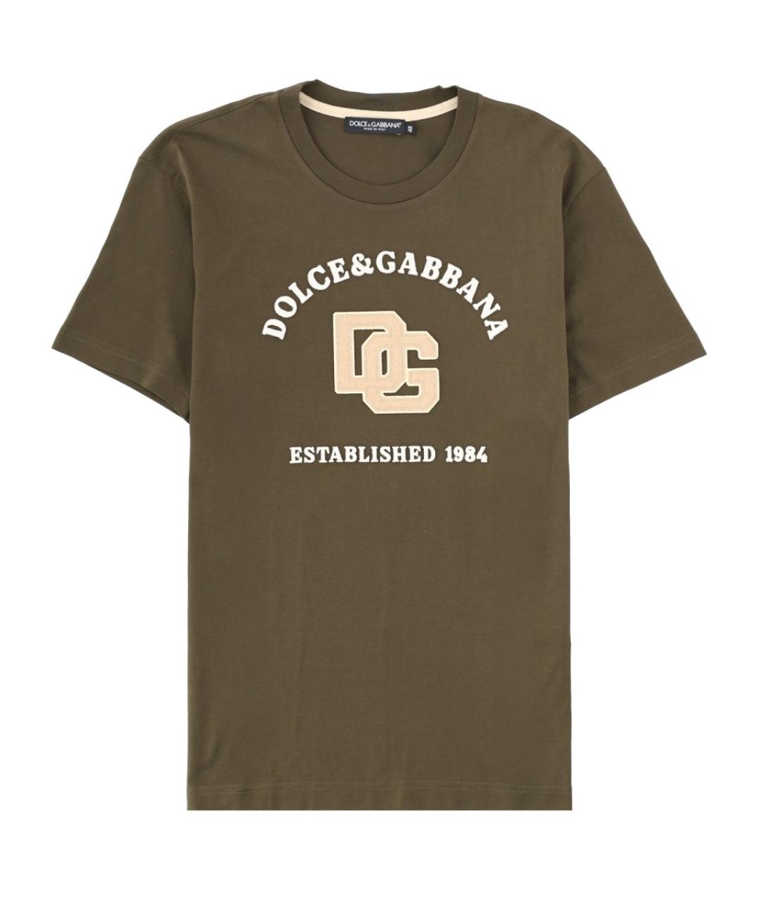 DOLCE&GABBANA Хаки хлопковая футболка, фото 1