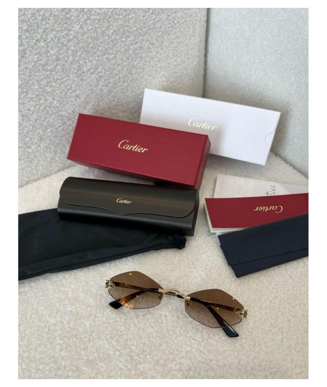 CARTIER Коричневые металлические солнцезащитные очки, фото 2