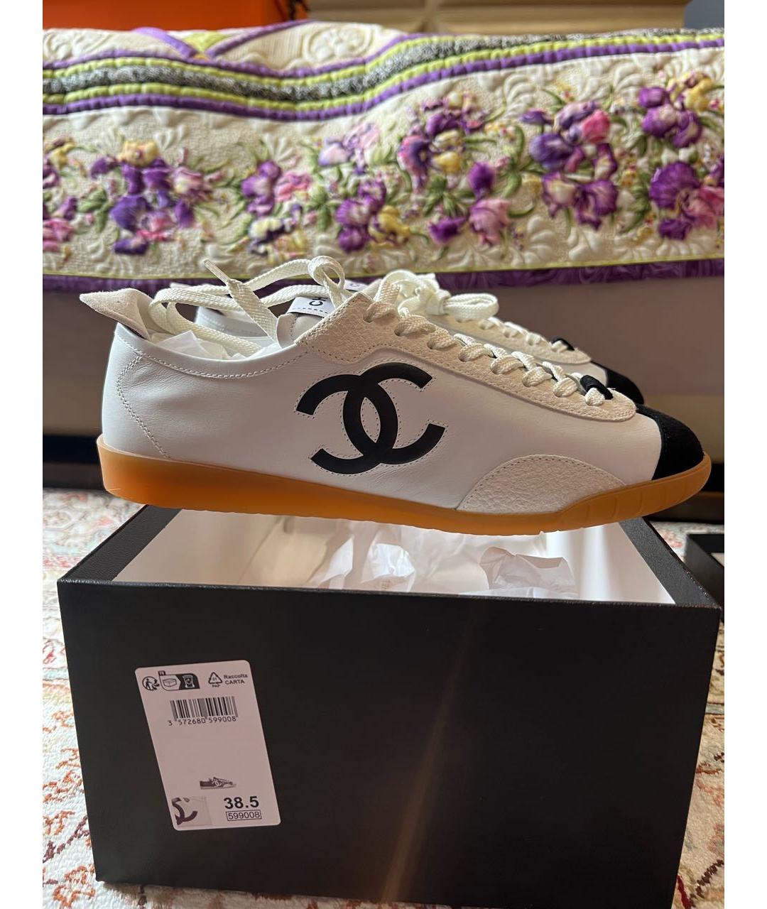CHANEL Белые кожаные кроссовки, фото 7
