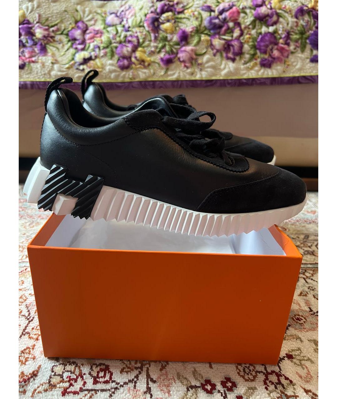HERMES Черные кожаные кроссовки, фото 7