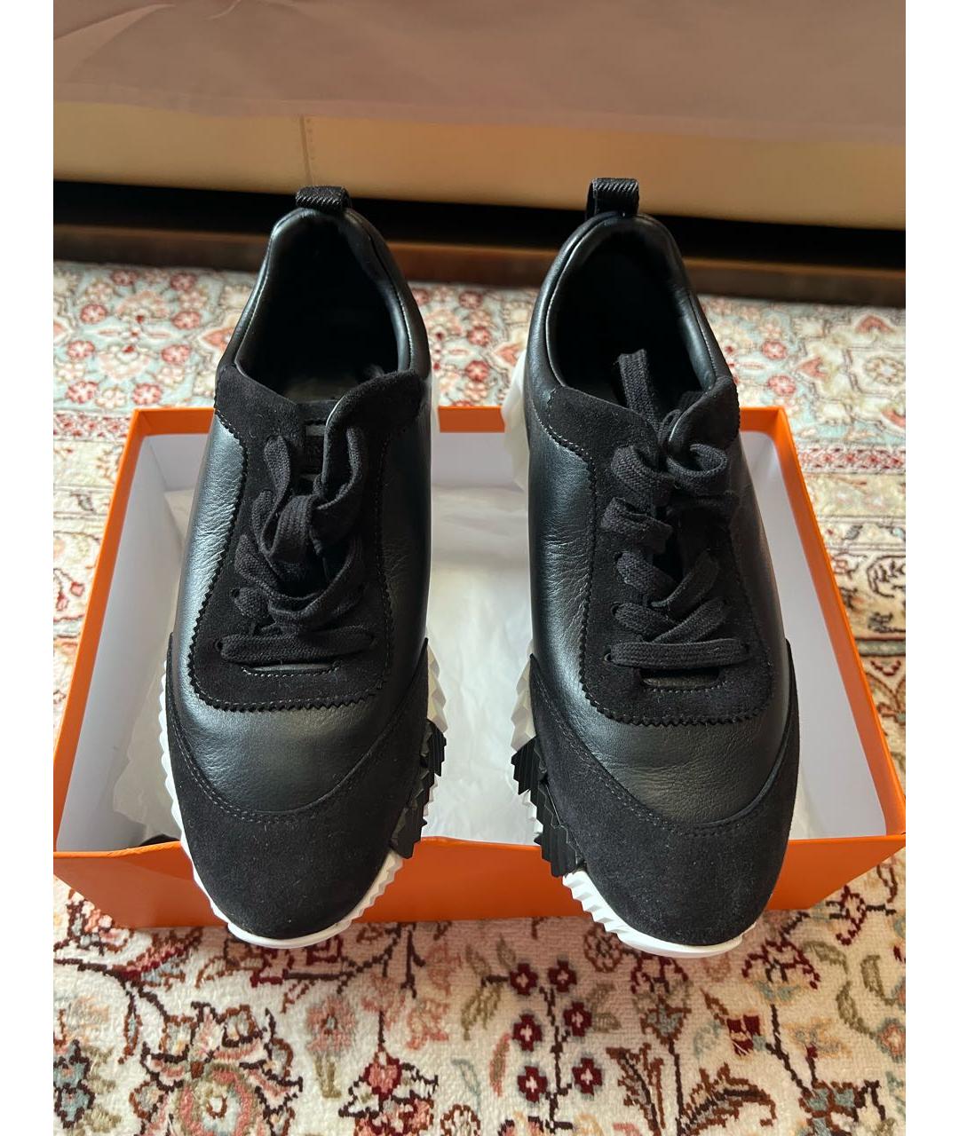 HERMES Черные кожаные кроссовки, фото 2