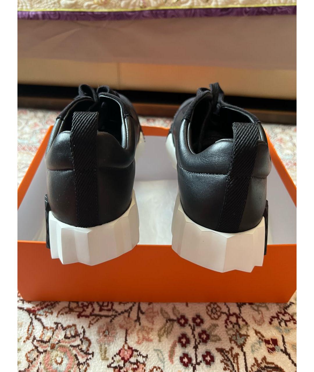HERMES Черные кожаные кроссовки, фото 4