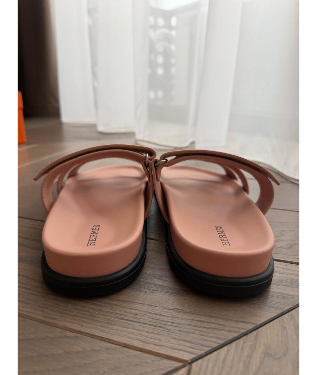 HERMES Коралловые замшевые шлепанцы, фото 4