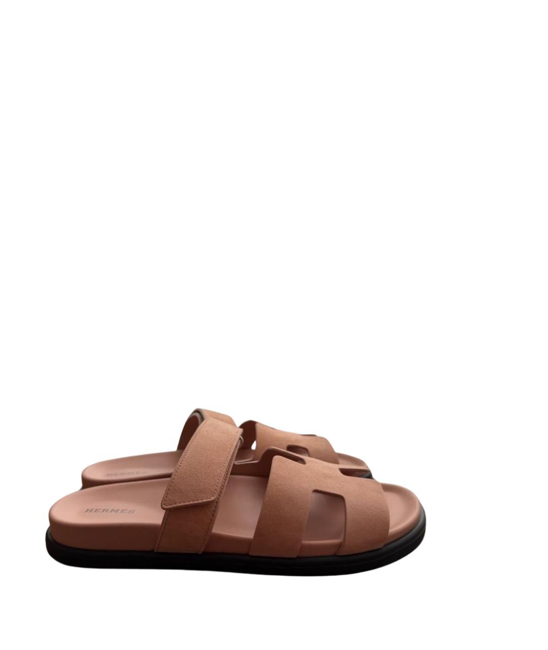 HERMES Коралловые замшевые шлепанцы, фото 1