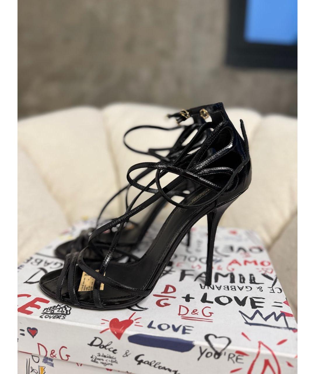 DOLCE&GABBANA Черные кожаные босоножки, фото 6