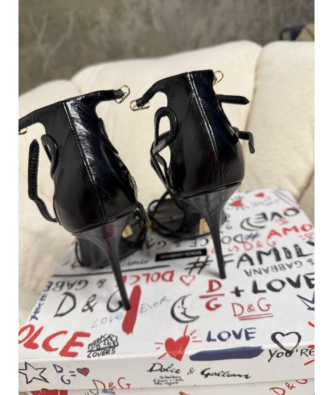 DOLCE&GABBANA Черные кожаные босоножки, фото 5