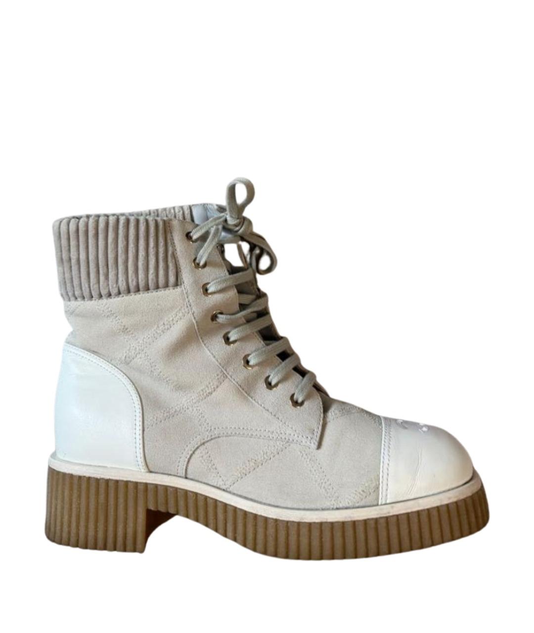 CHANEL Бежевые кожаные ботинки, фото 1