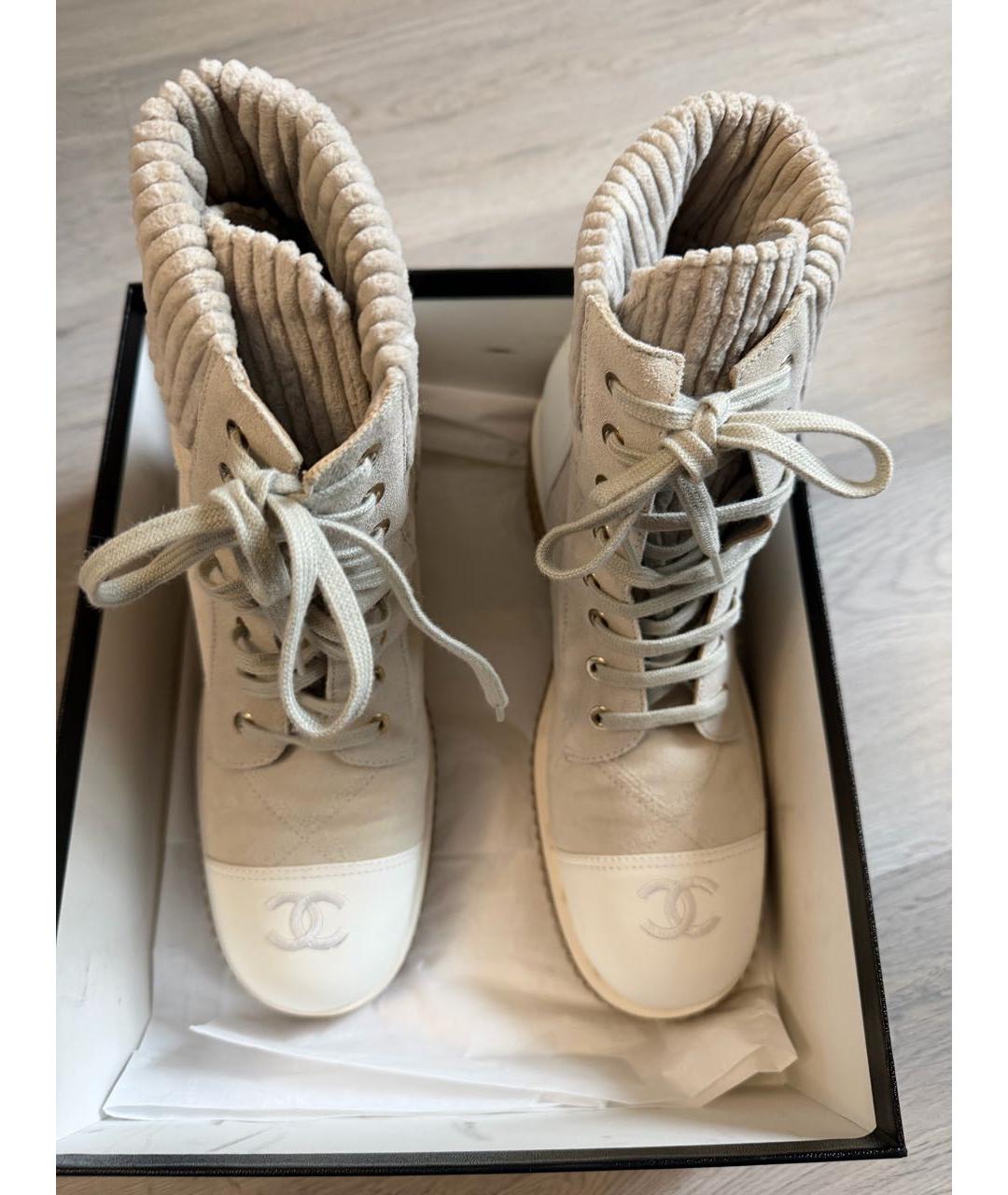 CHANEL Бежевые кожаные ботинки, фото 4